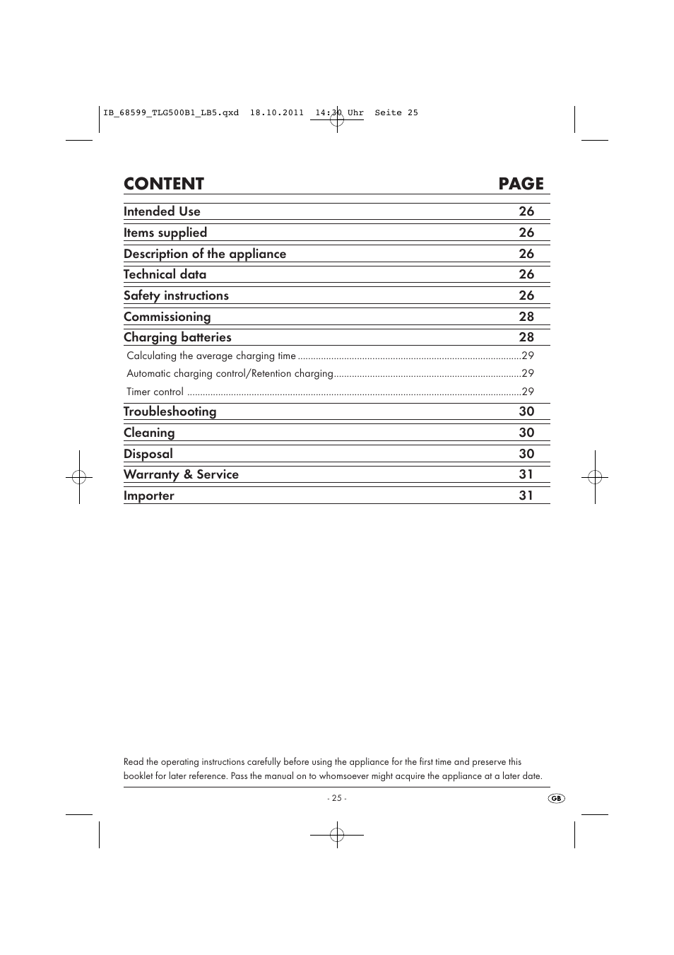 Content page | Tronic TLG 500 B1 User Manual | Page 27 / 42