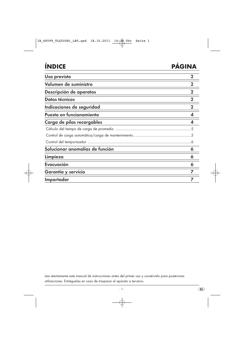 Índice página | Tronic TLG 500 B1 User Manual | Page 3 / 42