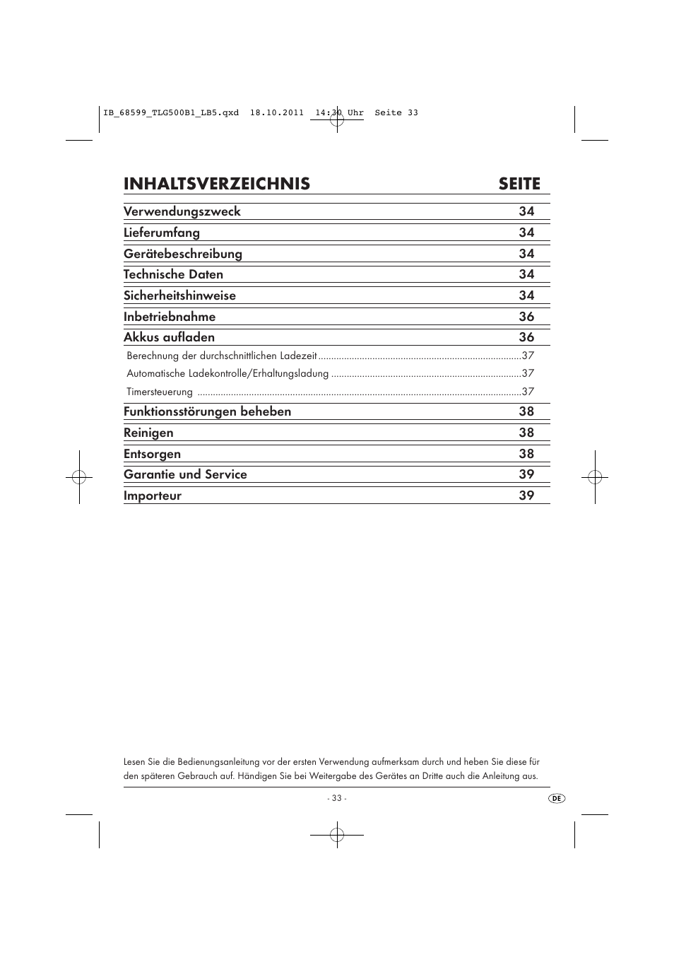 Inhaltsverzeichnis seite | Tronic TLG 500 B1 User Manual | Page 35 / 42