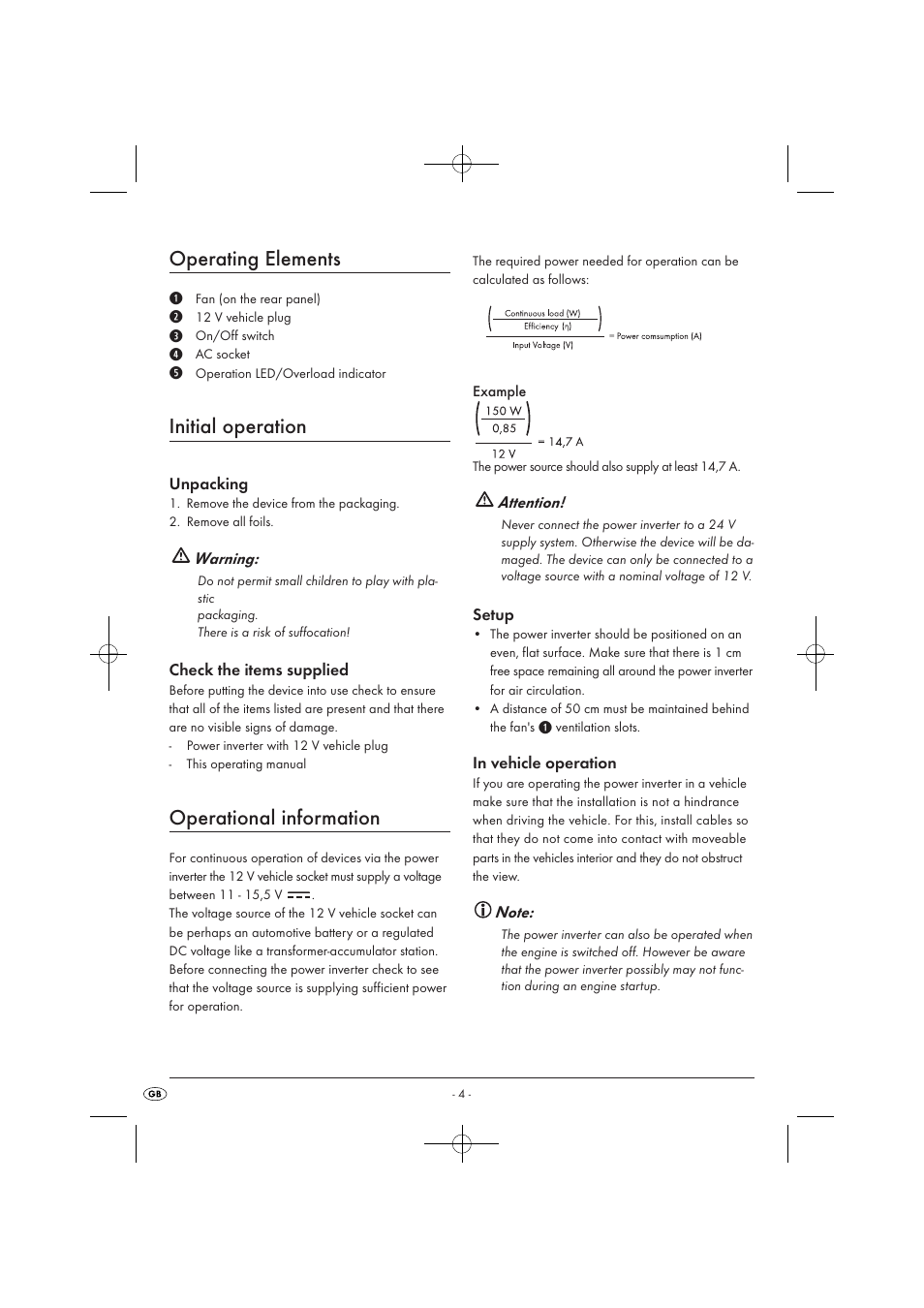 Operating elements, Initial operation, Operational information | Tronic KH 3906 User Manual | Page 6 / 10