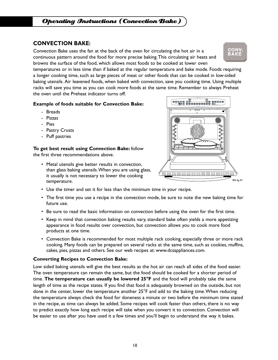 Operating instructions (convectionbake) | DCS WO-227WT User Manual | Page 11 / 30