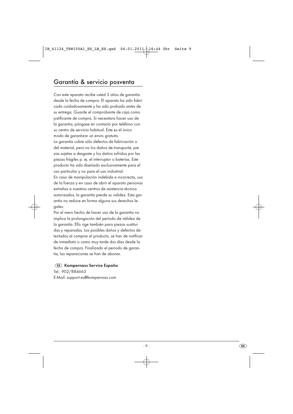 Garantía & servicio posventa | Tronic TSW 150 A1 User Manual | Page 11 / 42