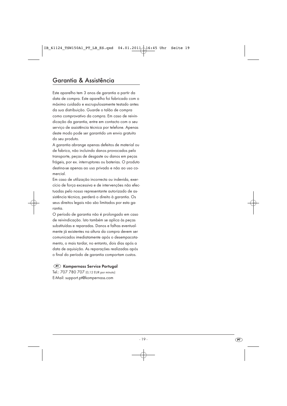 Garantia & assistência | Tronic TSW 150 A1 User Manual | Page 21 / 42