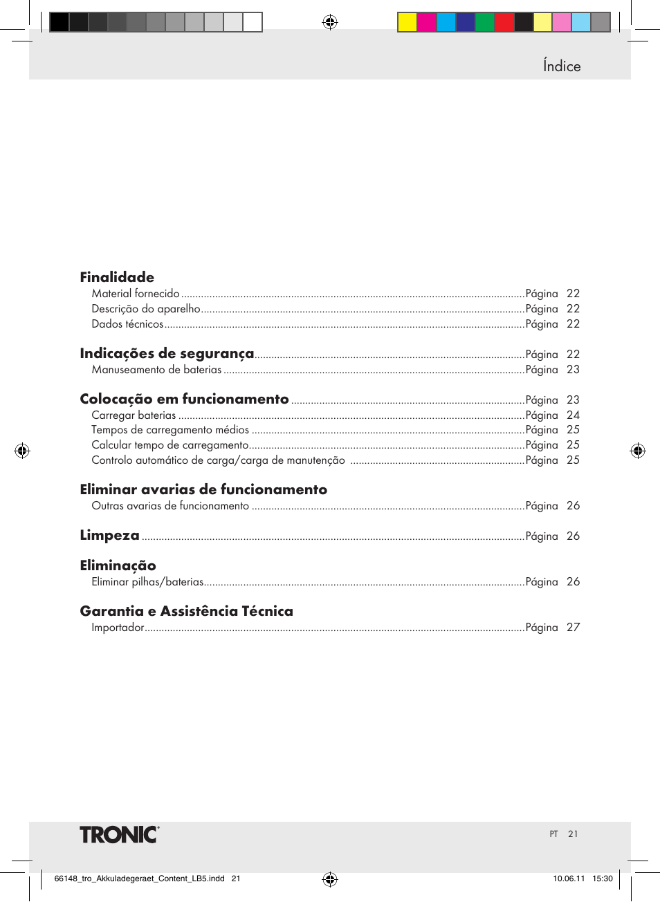 Índice | Tronic TLG 1000 B3 User Manual | Page 17 / 39