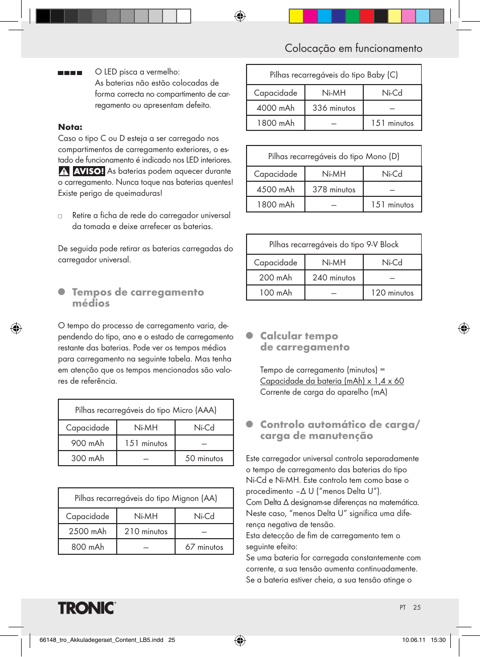 Colocação em funcionamento, Tempos de carregamento médios, Calcular tempo de carregamento | Controlo automático de carga/ carga de manutenção | Tronic TLG 1000 B3 User Manual | Page 21 / 39