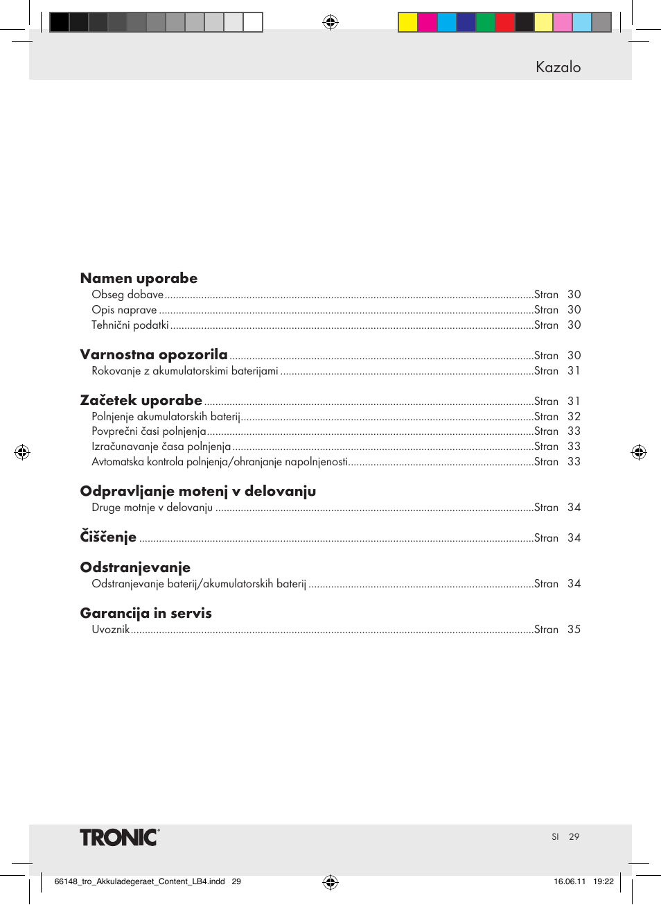 Kazalo | Tronic TLG 1000 B3 User Manual | Page 25 / 56