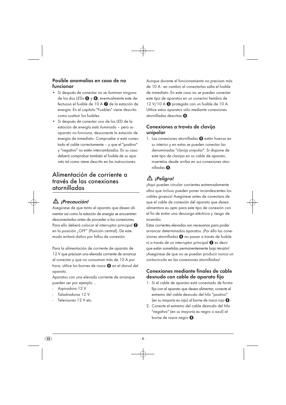 Precaución, Peligro | Tronic KH 3002 User Manual | Page 10 / 62