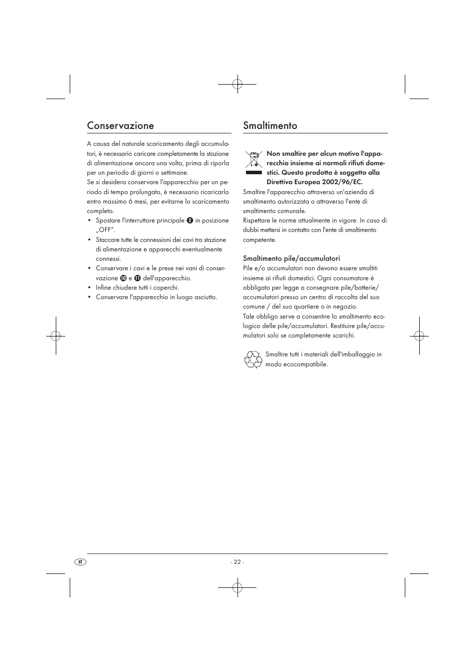 Conservazione, Smaltimento | Tronic KH 3002 User Manual | Page 24 / 62