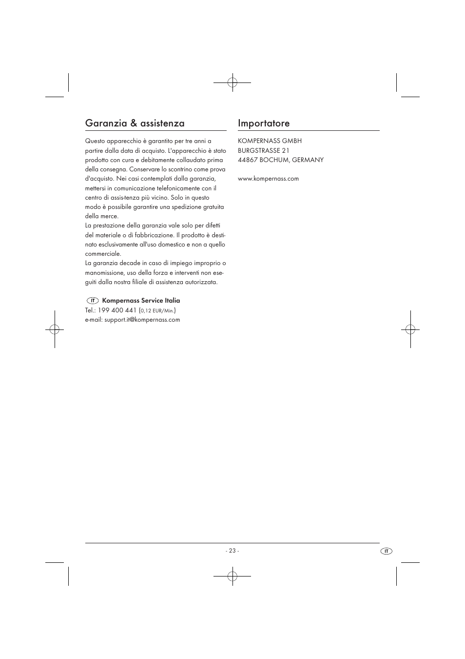 Garanzia & assistenza, Importatore | Tronic KH 3002 User Manual | Page 25 / 62