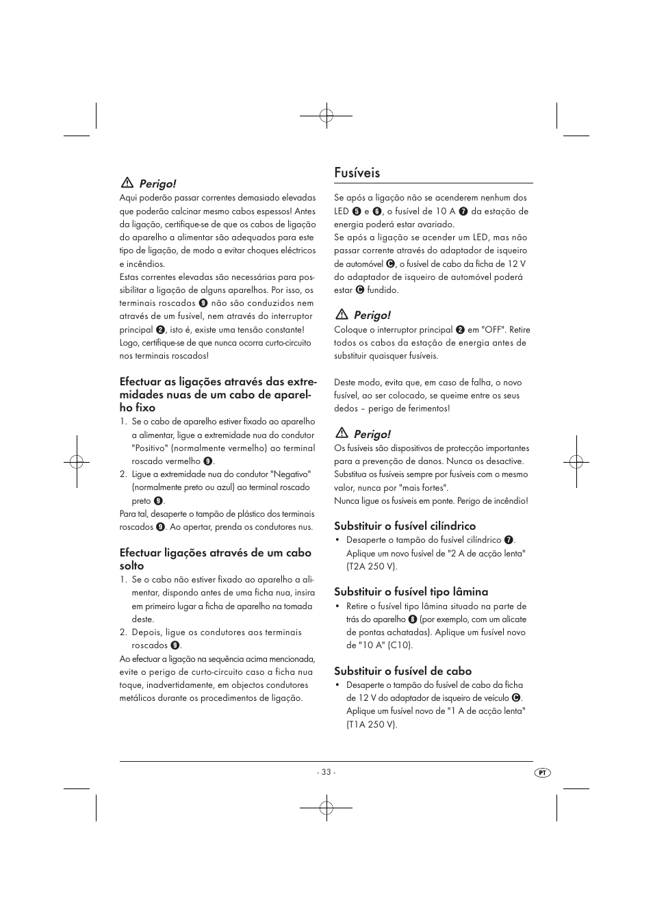 Fusíveis, Perigo | Tronic KH 3002 User Manual | Page 35 / 62