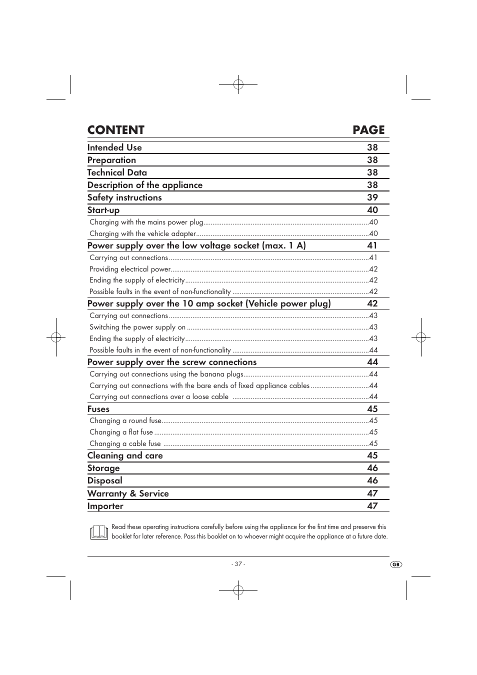 Content page | Tronic KH 3002 User Manual | Page 39 / 62