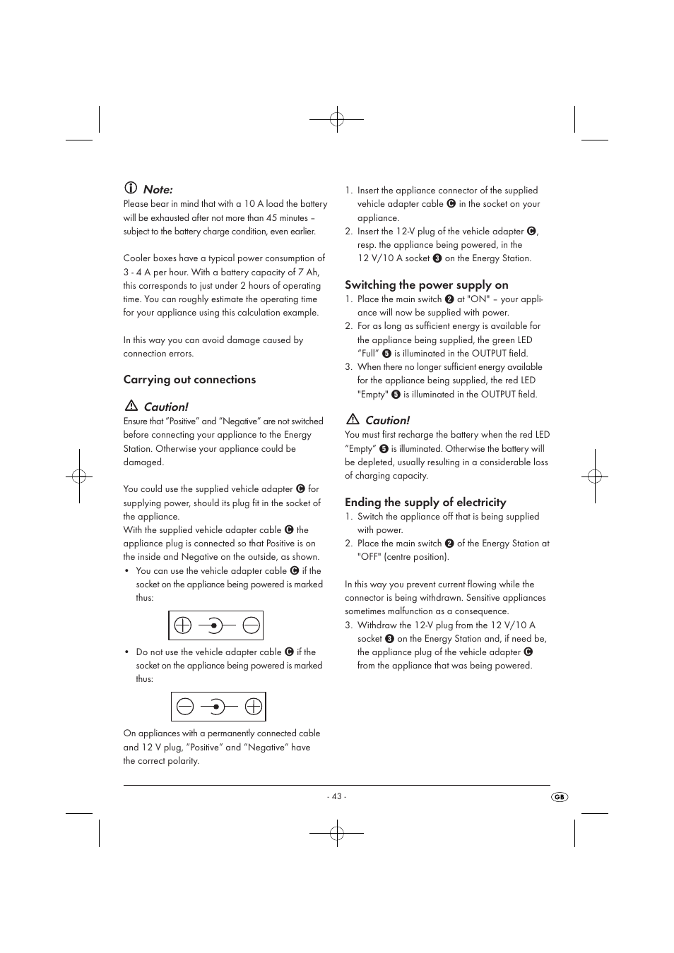 Caution, Carrying out connections, Switching the power supply on | Ending the supply of electricity | Tronic KH 3002 User Manual | Page 45 / 62