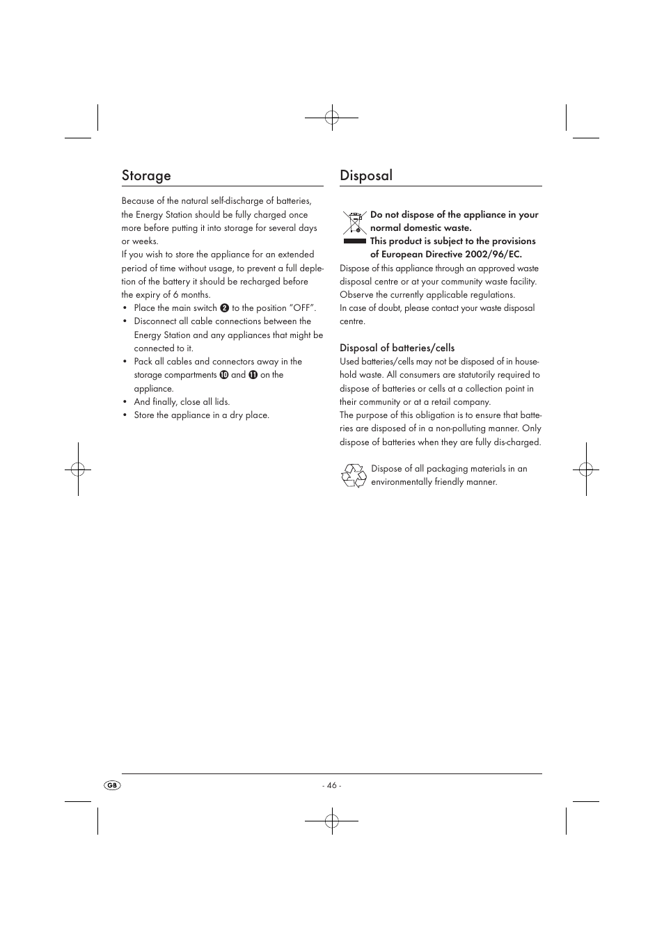 Storage, Disposal | Tronic KH 3002 User Manual | Page 48 / 62