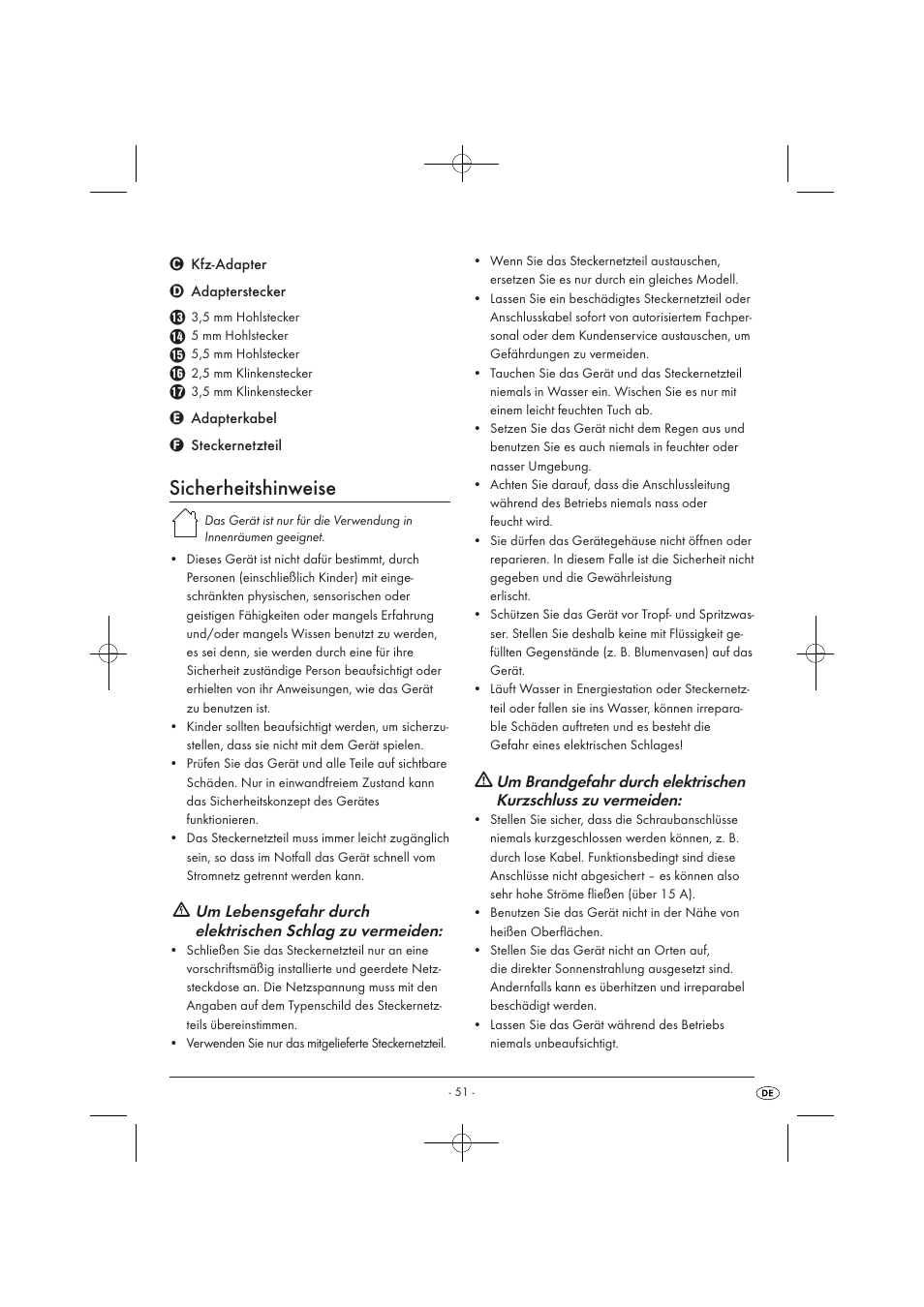 Sicherheitshinweise | Tronic KH 3002 User Manual | Page 53 / 62