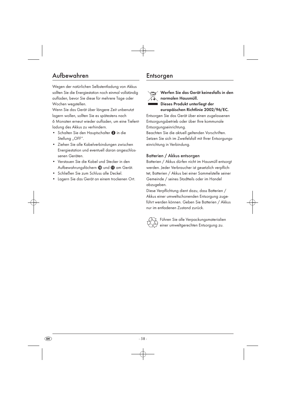 Aufbewahren, Entsorgen | Tronic KH 3002 User Manual | Page 60 / 62