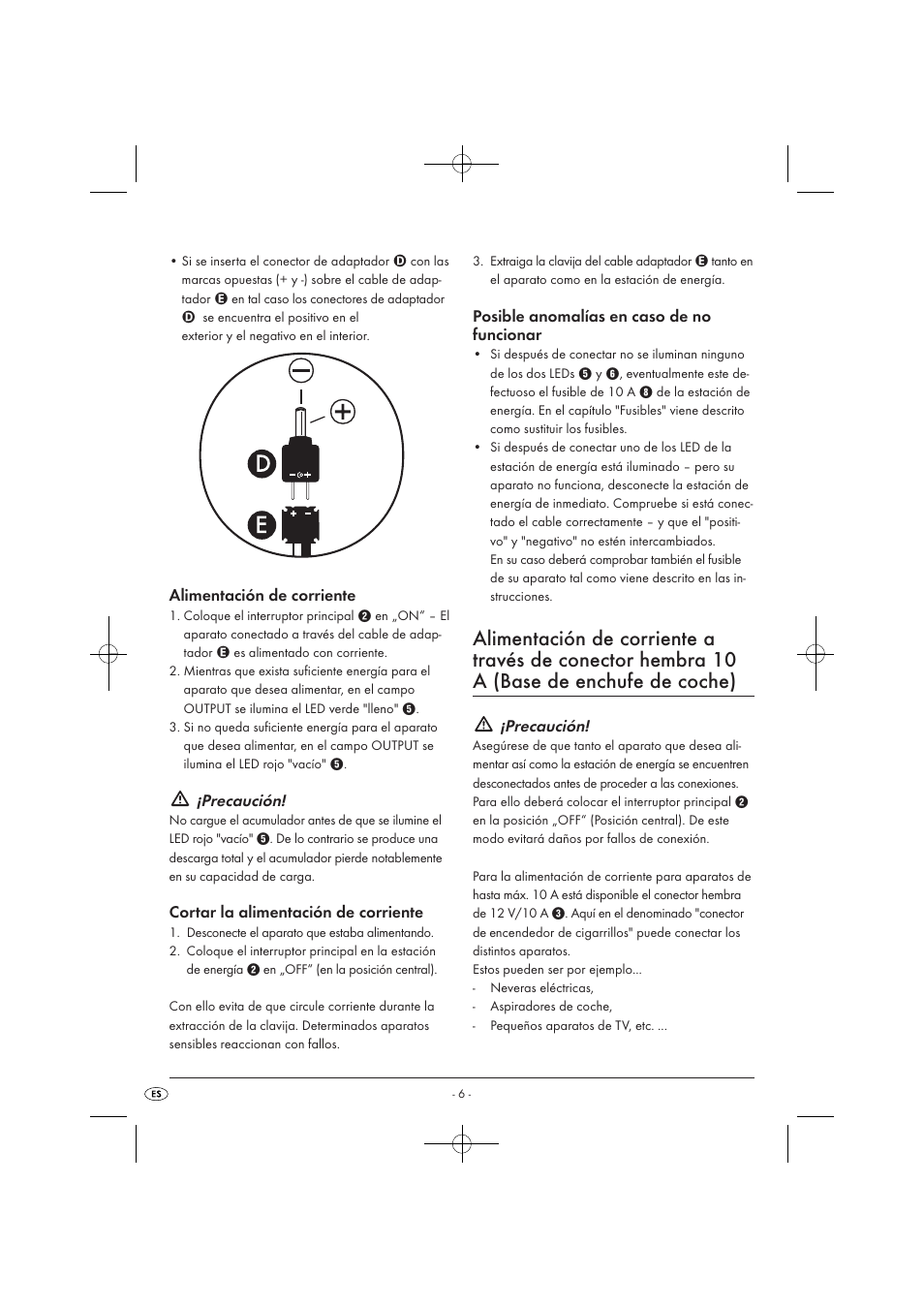 Precaución, Alimentación de corriente, Cortar la alimentación de corriente | Posible anomalías en caso de no funcionar | Tronic KH 3002 User Manual | Page 8 / 62