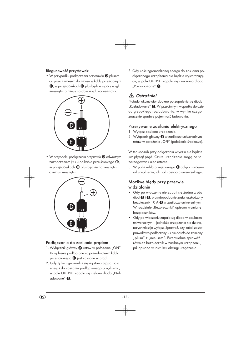 Podłączanie do zasilania prądem, Ostrożnie, Przerywanie zasilania elektrycznego | Możliwe błędy przy przerwie w działaniu | Tronic KH 3002 User Manual | Page 20 / 98