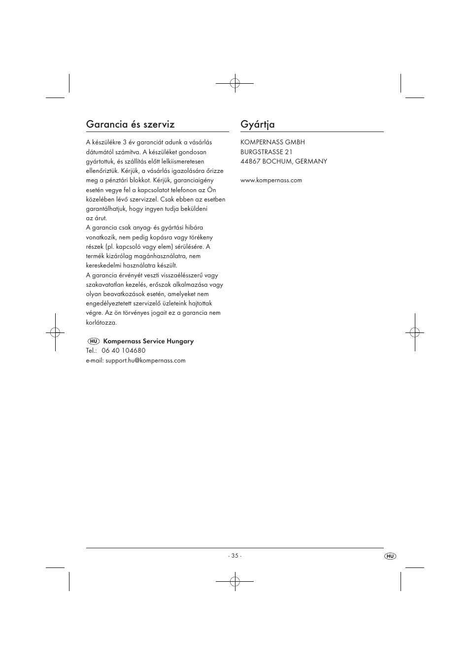 Garancia és szerviz, Gyártja | Tronic KH 3002 User Manual | Page 37 / 98