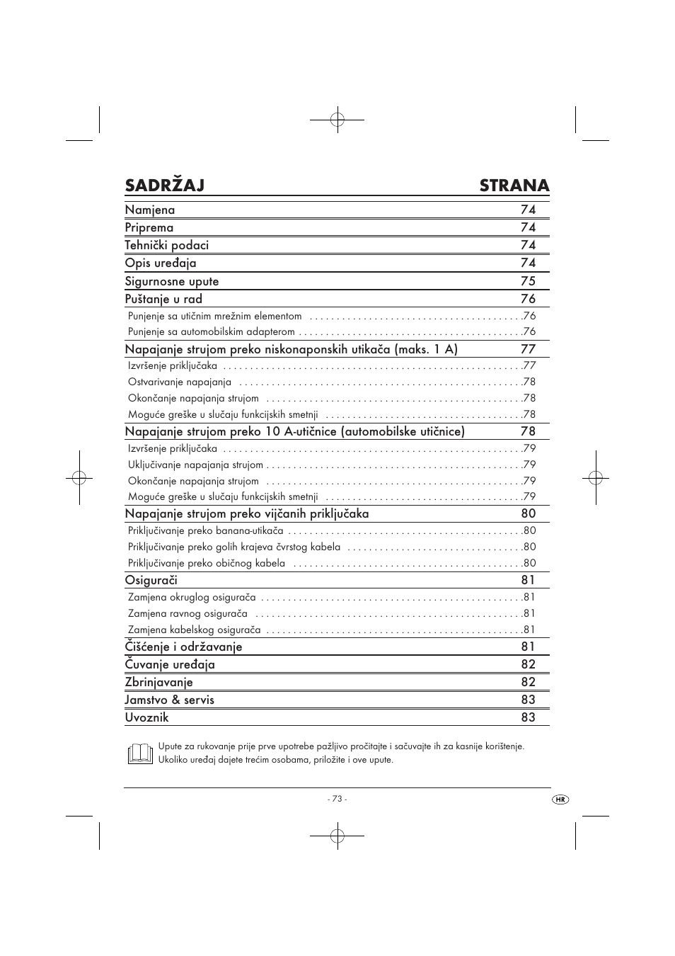 Sadržaj strana | Tronic KH 3002 User Manual | Page 75 / 98