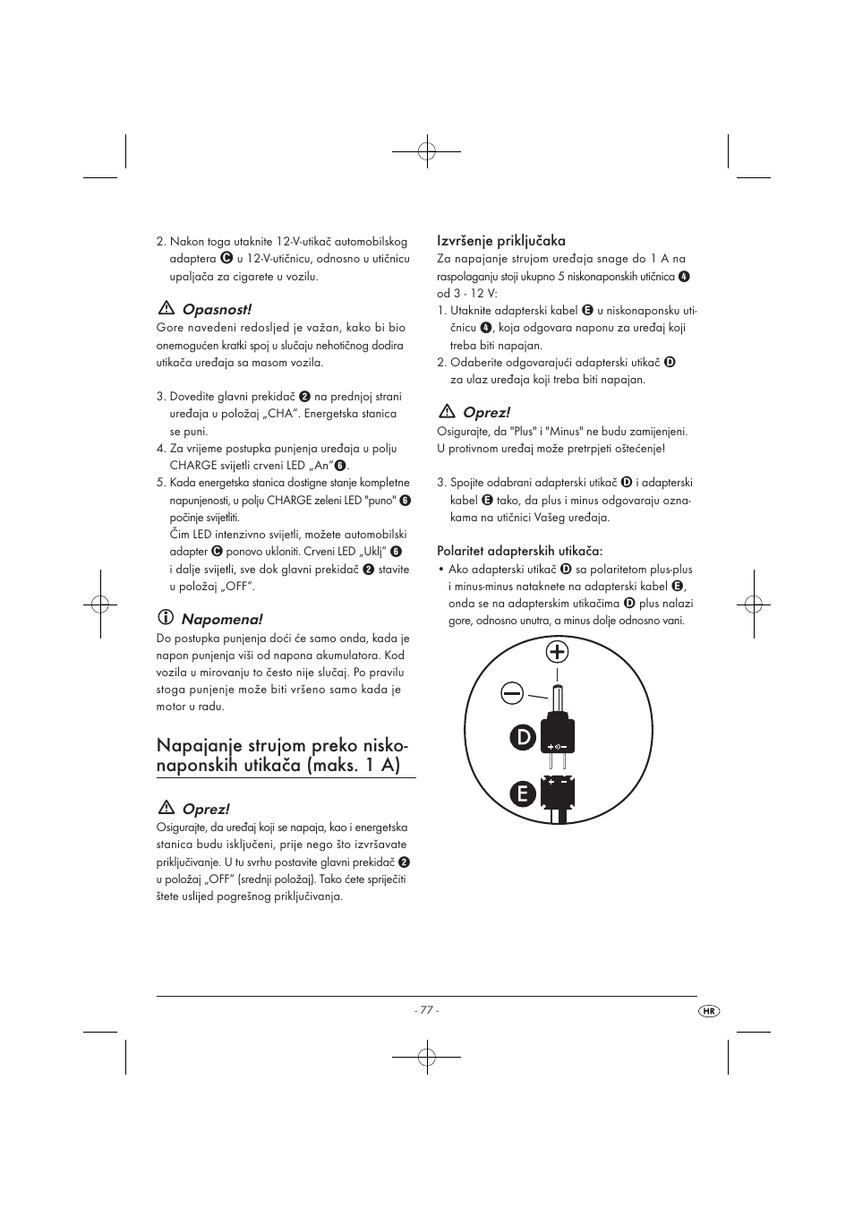 Opasnost, Napomena, Oprez | Izvršenje priključaka | Tronic KH 3002 User Manual | Page 79 / 98