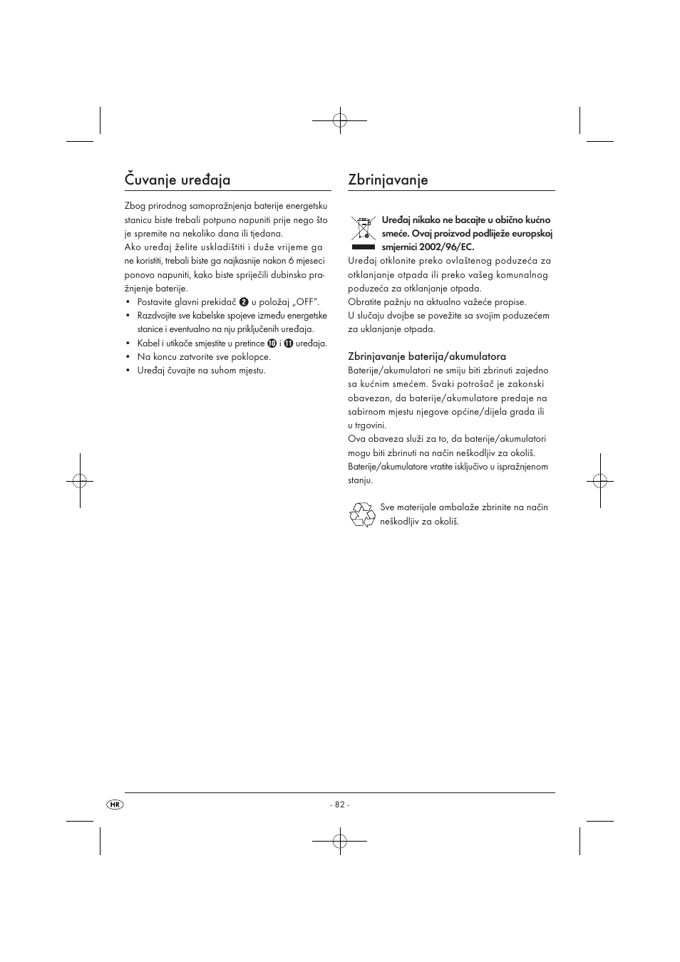 Čuvanje uređaja, Zbrinjavanje | Tronic KH 3002 User Manual | Page 84 / 98