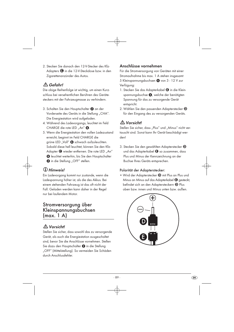 Gefahr, Hinweis, Vorsicht | Anschlüsse vornehmen | Tronic KH 3002 User Manual | Page 91 / 98