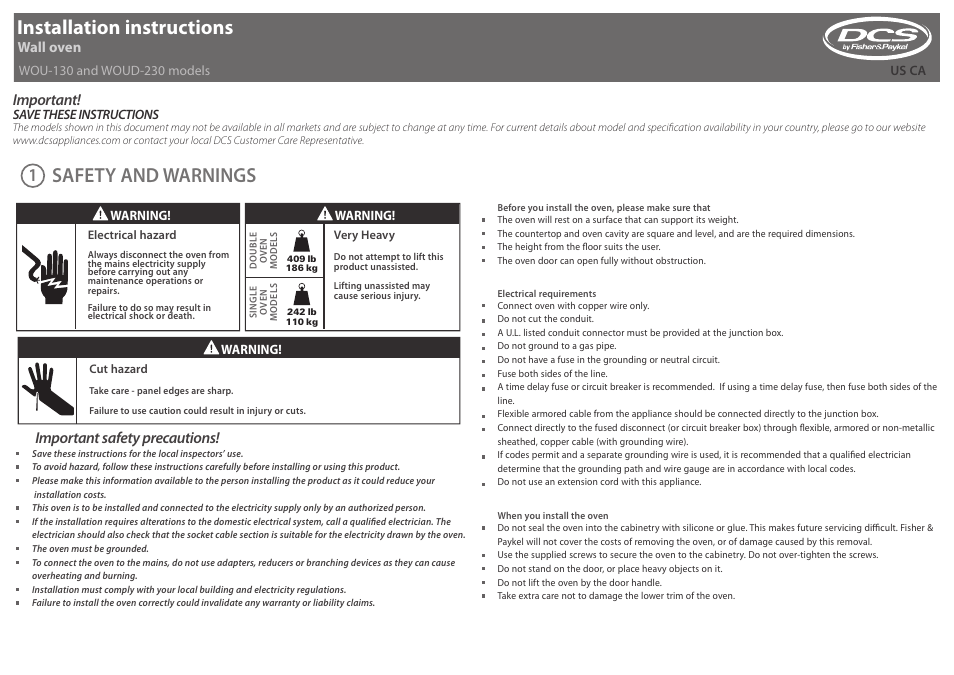 DCS WOUD230 User Manual | 4 pages