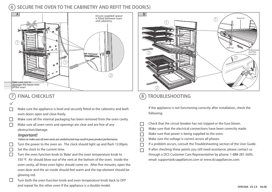 8 troubleshooting, 7 final checklist | DCS WOUD230 User Manual | Page 4 / 4