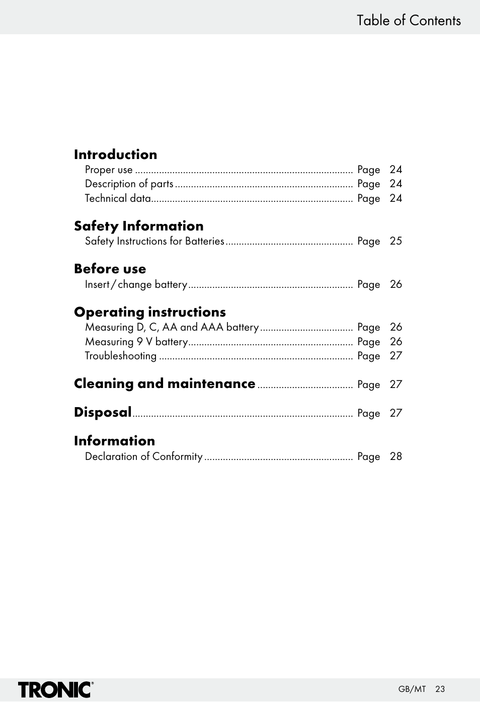 Tronic H12276 User Manual | Page 23 / 35