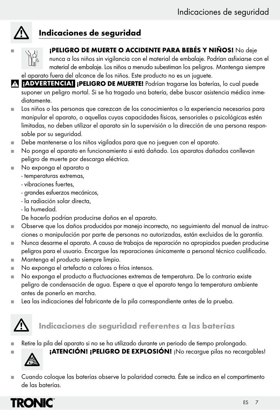 Indicaciones de seguridad | Tronic H12276 User Manual | Page 7 / 35