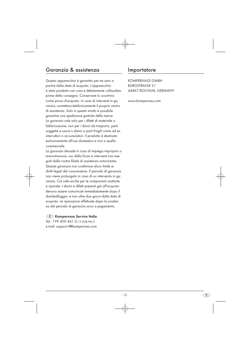 Garanzia & assistenza, Importatore | Tronic TLG 1000 A1 User Manual | Page 17 / 34