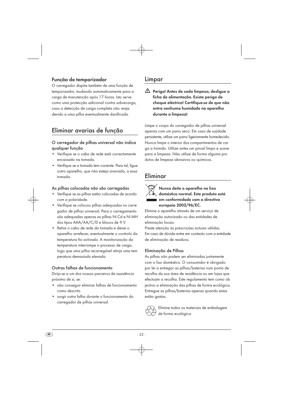 Eliminar avarias de função, Limpar, Eliminar | Função de temporizador | Tronic TLG 1000 A1 User Manual | Page 24 / 34