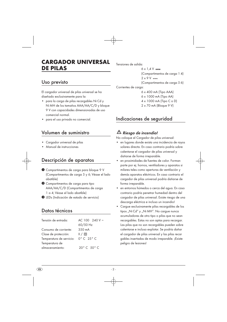 Cargador universal de pilas, Uso previsto, Volumen de suministro | Descripción de aparatos, Datos técnicos, Indicaciones de seguridad | Tronic TLG 1000 A1 User Manual | Page 4 / 34