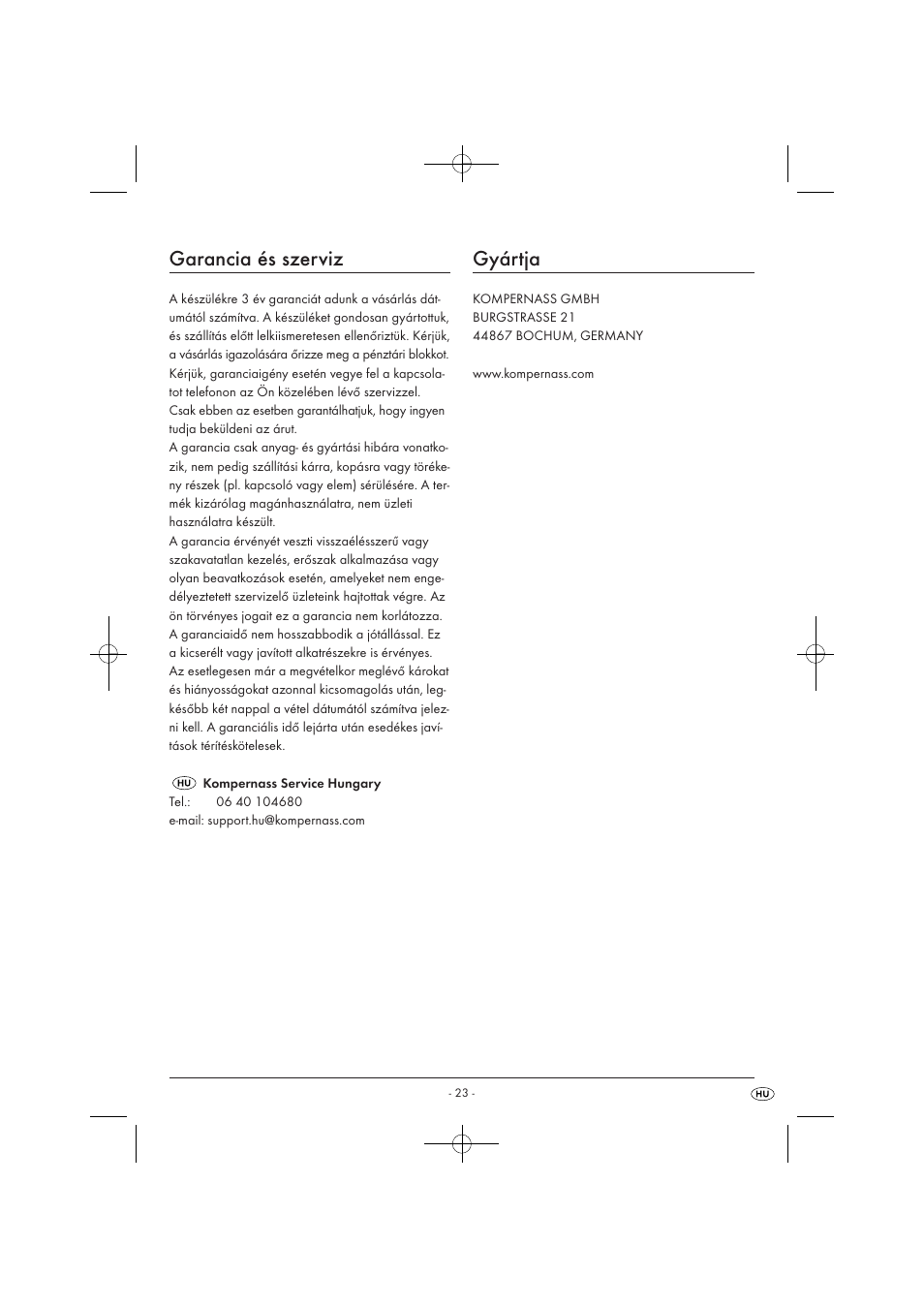 Garancia és szerviz, Gyártja | Tronic TLG 1000 A1 User Manual | Page 25 / 66