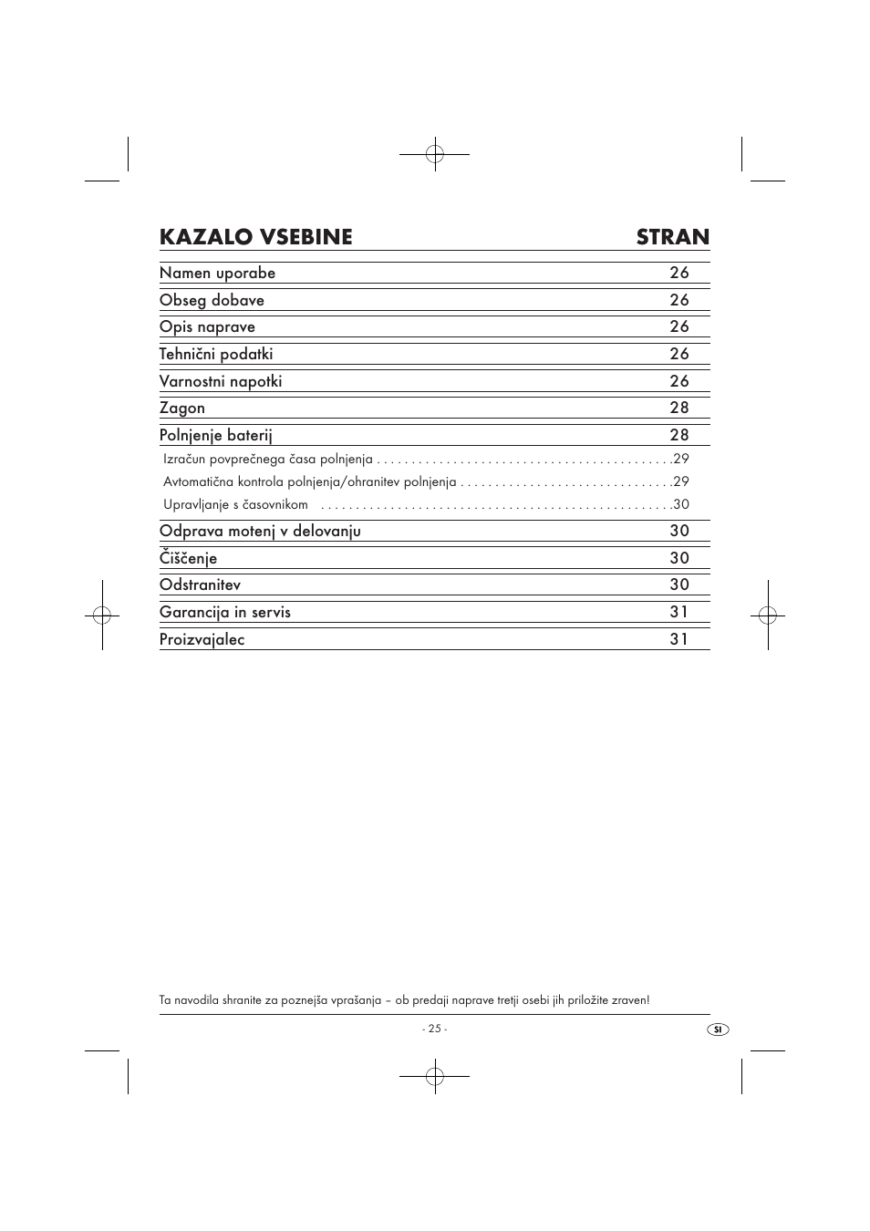 Kazalo vsebine stran | Tronic TLG 1000 A1 User Manual | Page 27 / 66