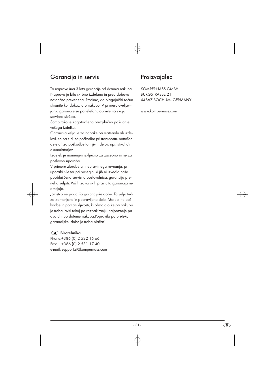 Garancija in servis, Proizvajalec | Tronic TLG 1000 A1 User Manual | Page 33 / 66