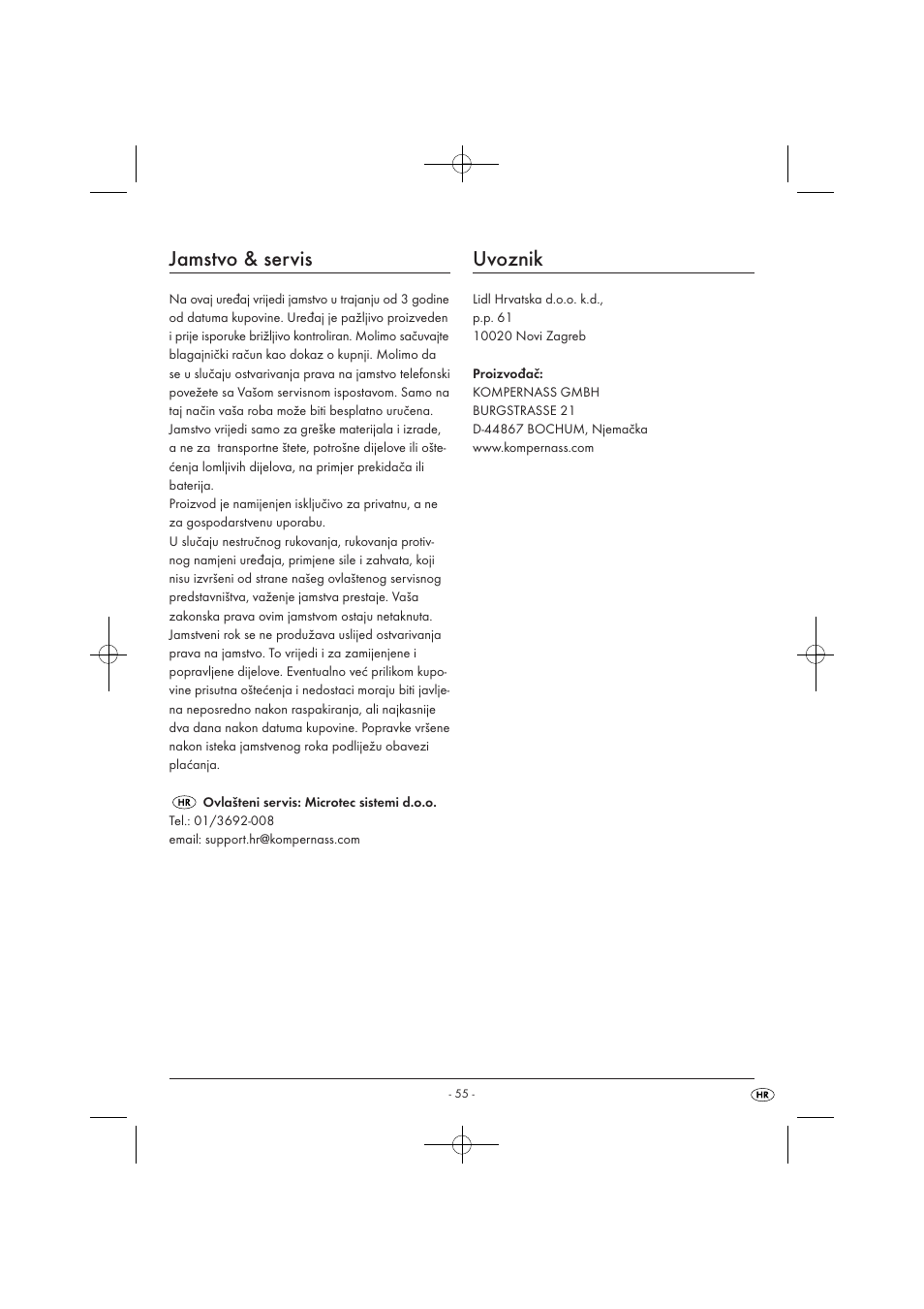 Jamstvo & servis, Uvoznik | Tronic TLG 1000 A1 User Manual | Page 57 / 66