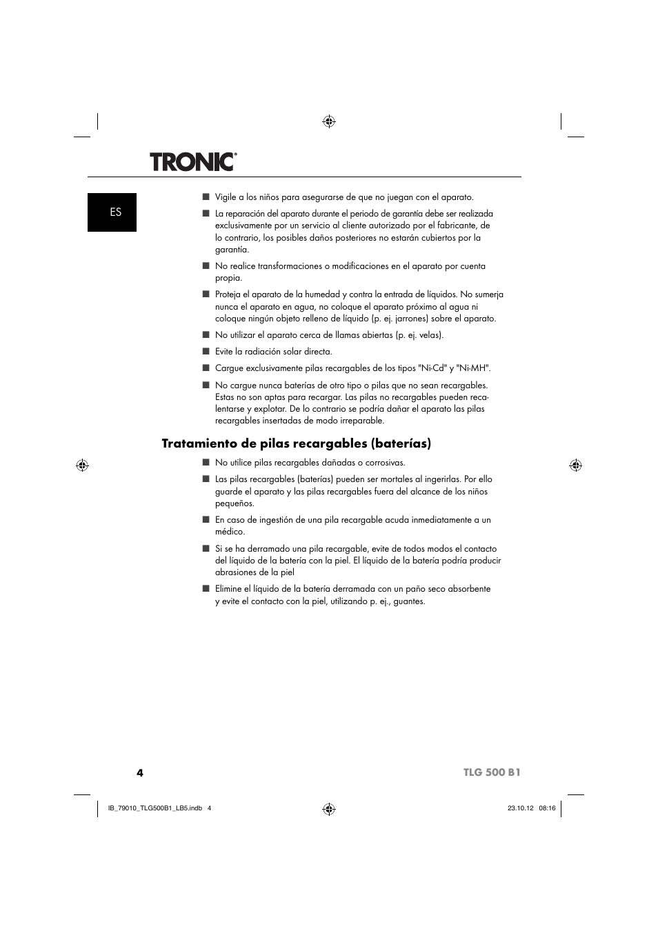 Tratamiento de pilas recargables (baterías) | Tronic TLG 500 B1 User Manual | Page 7 / 51