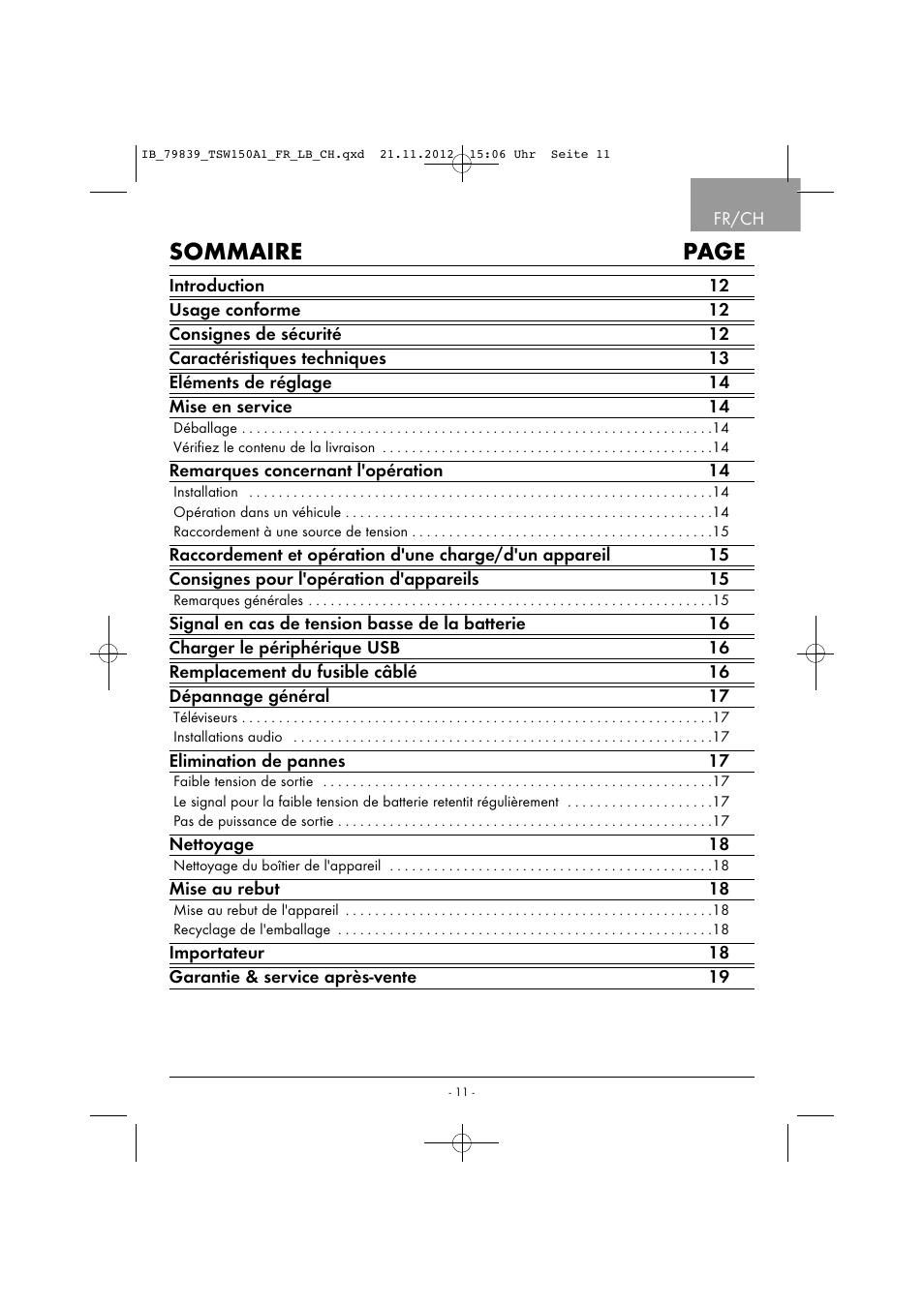 Sommaire page | Tronic TSW 150 A1 User Manual | Page 14 / 43