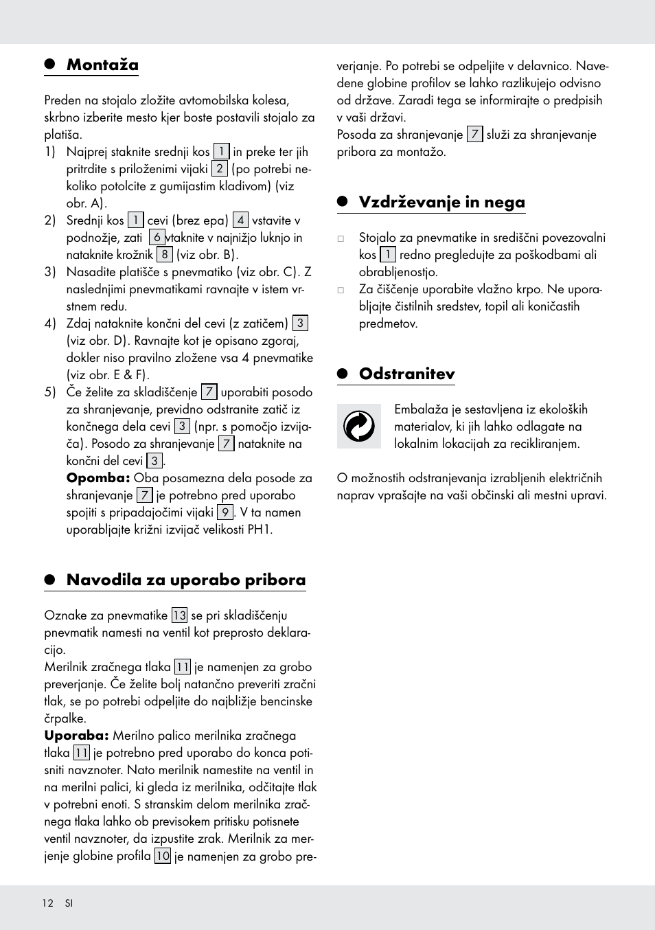 Montaža, Navodila za uporabo pribora, Vzdrževanje in nega | Odstranitev | Ultimate Speed Z31365 User Manual | Page 12 / 20