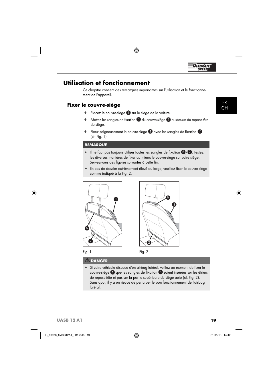 Utilisation et fonctionnement, Fixer le couvre-siège, Fr ch | Ultimate Speed UASB 12 A1 User Manual | Page 22 / 63
