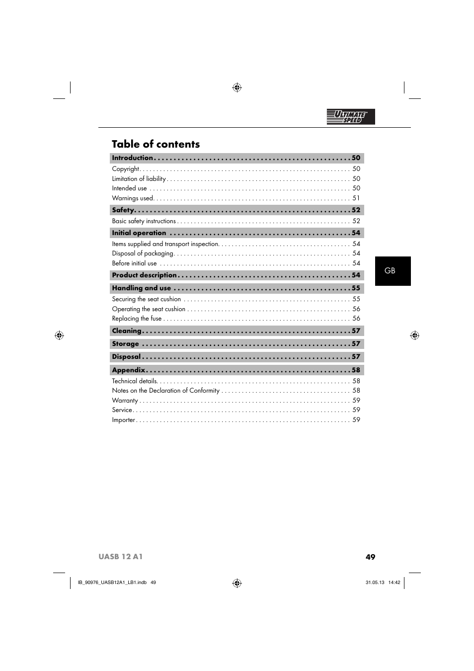 Ultimate Speed UASB 12 A1 User Manual | Page 52 / 63