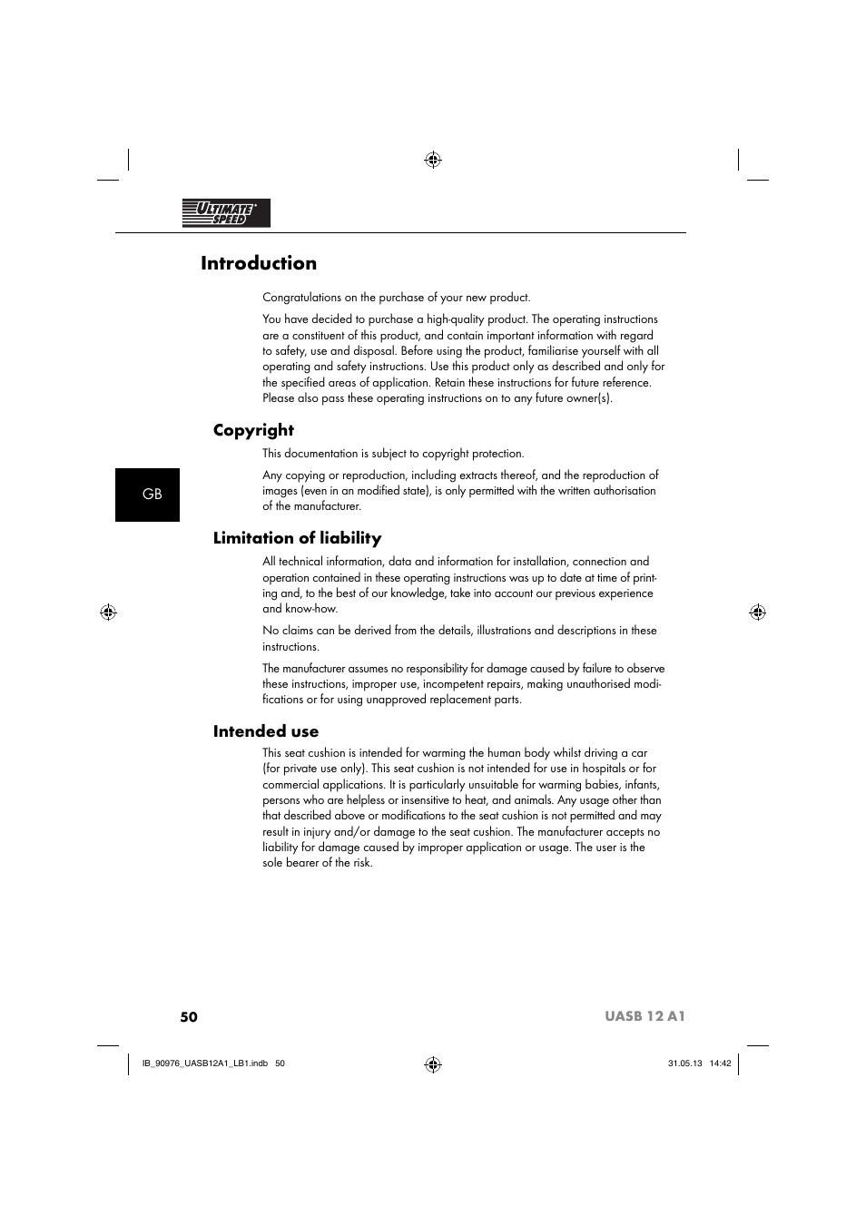 Introduction, Copyright, Limitation of liability | Intended use | Ultimate Speed UASB 12 A1 User Manual | Page 53 / 63