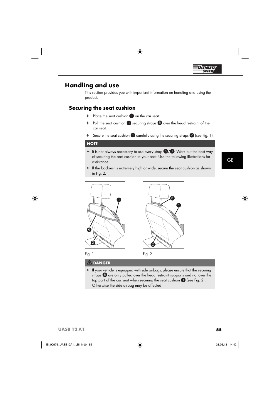 Handling and use, Securing the seat cushion | Ultimate Speed UASB 12 A1 User Manual | Page 58 / 63