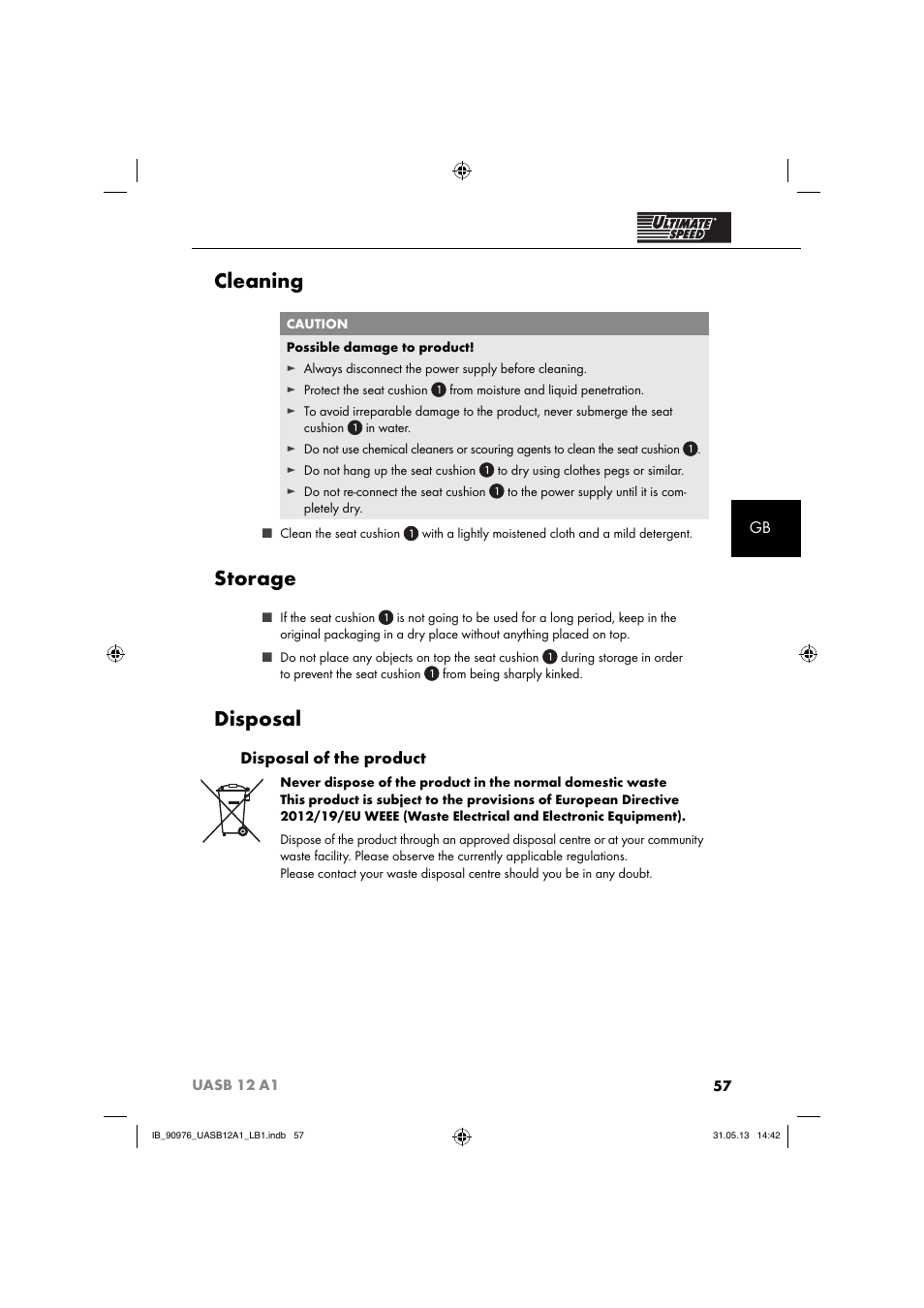 Cleaning, Storage, Disposal | Disposal of the product | Ultimate Speed UASB 12 A1 User Manual | Page 60 / 63