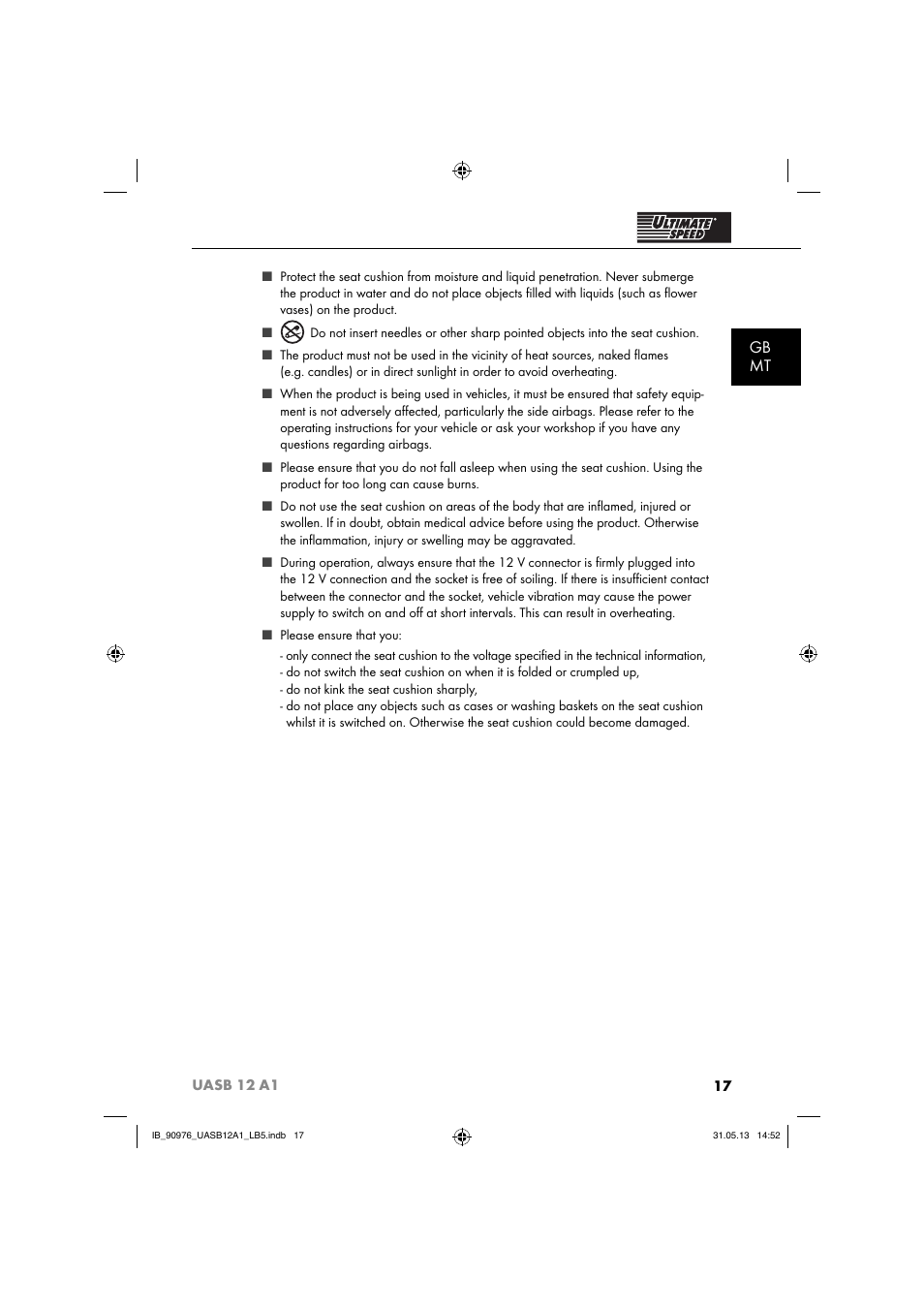 Gb mt | Ultimate Speed UASB 12 A1 User Manual | Page 20 / 39