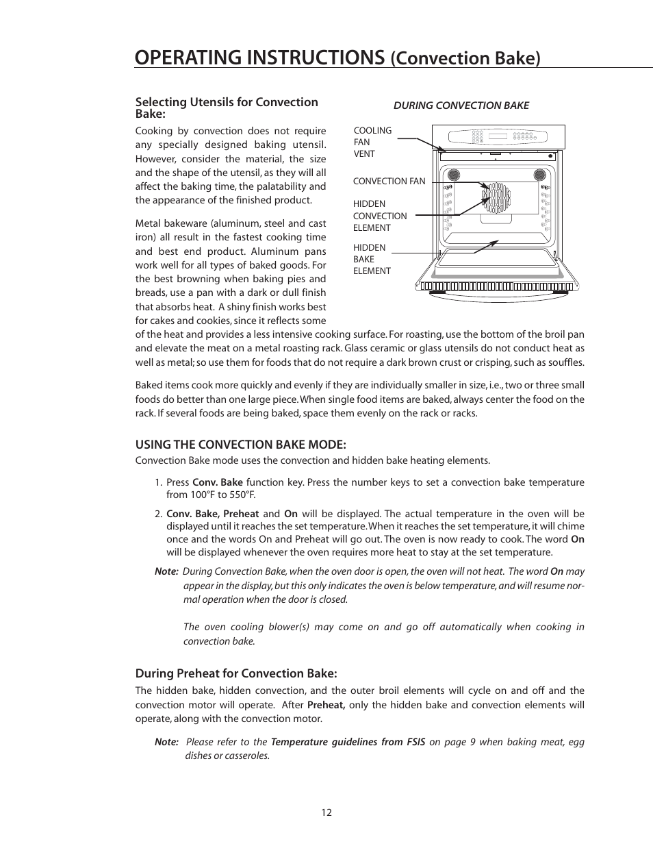 Operating instructions, Convection bake) | DCS WOS-227 User Manual | Page 12 / 26