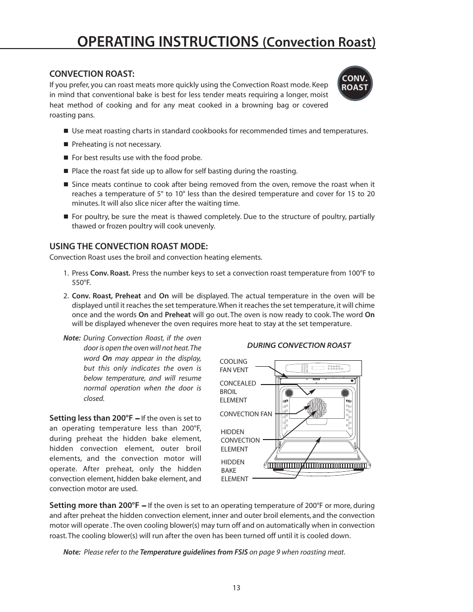 Operating instructions, Convection roast) | DCS WOS-227 User Manual | Page 13 / 26