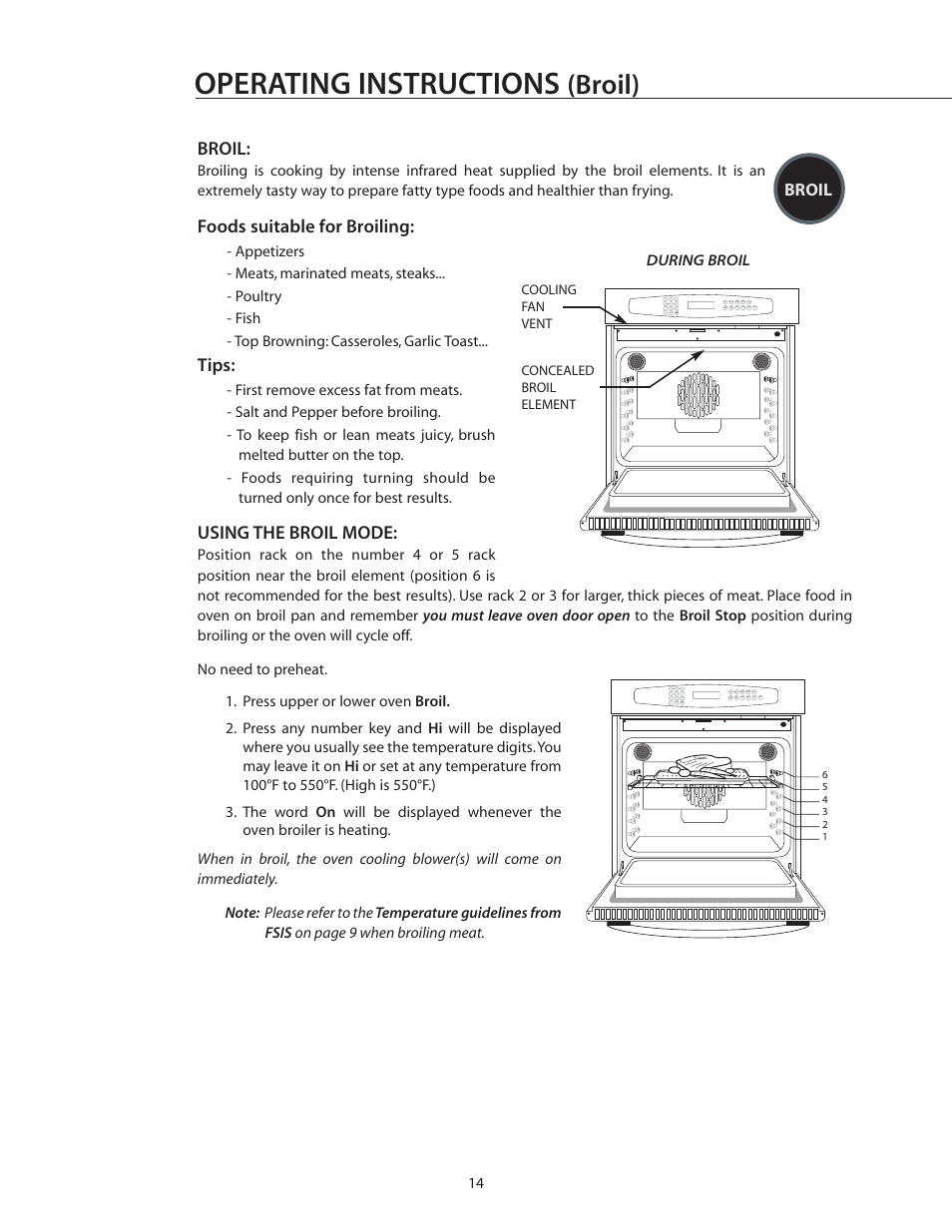 Operating instructions, Broil) | DCS WOS-227 User Manual | Page 14 / 26
