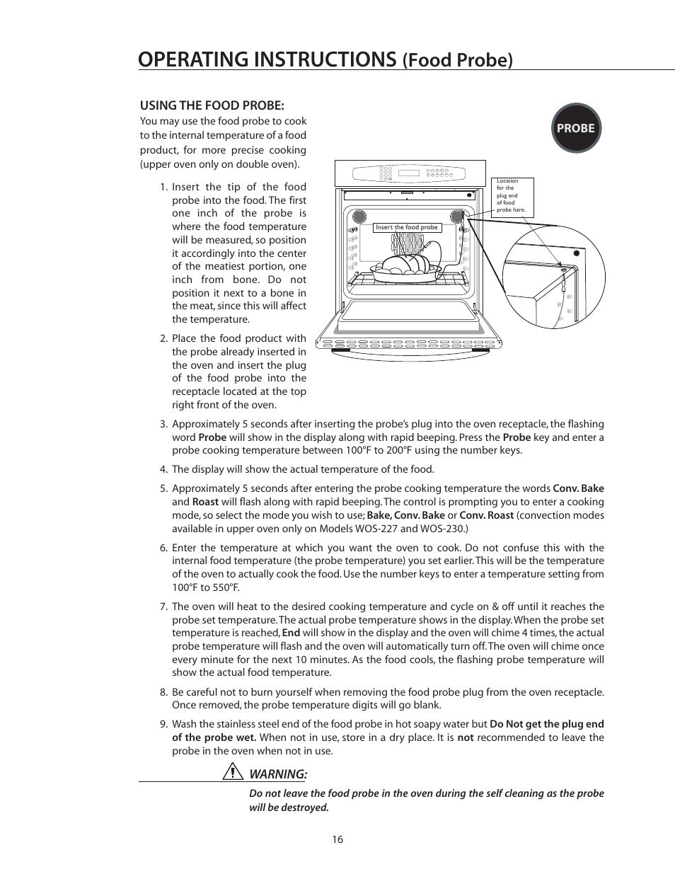 Operating instructions, Food probe) | DCS WOS-227 User Manual | Page 16 / 26